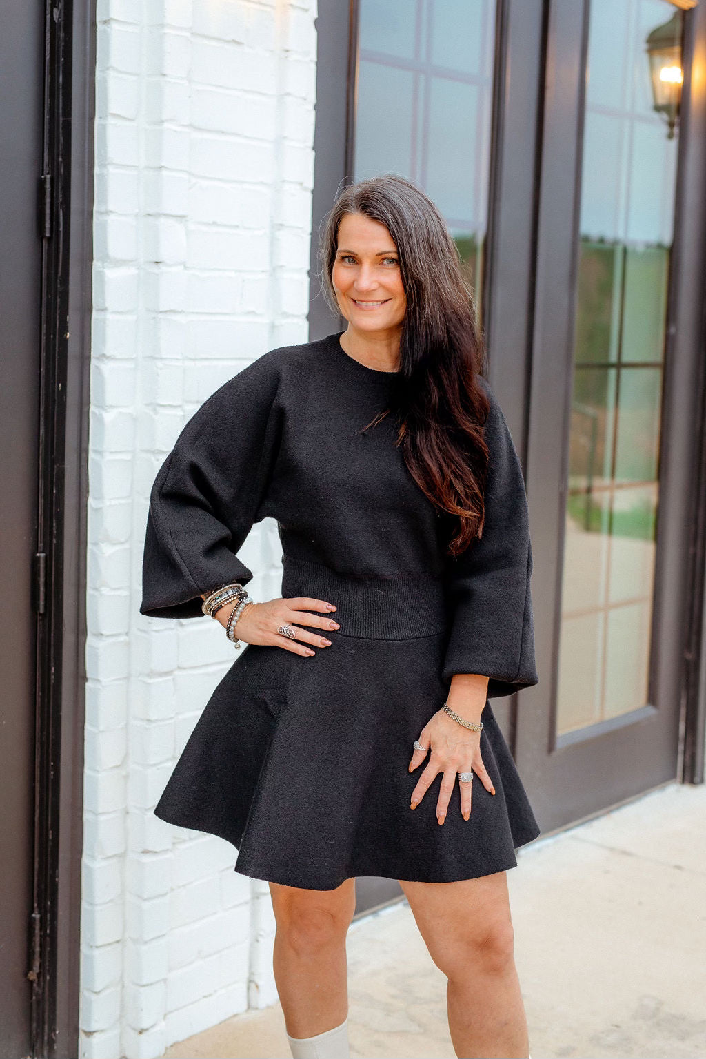 Balloon Sweater Dress Black