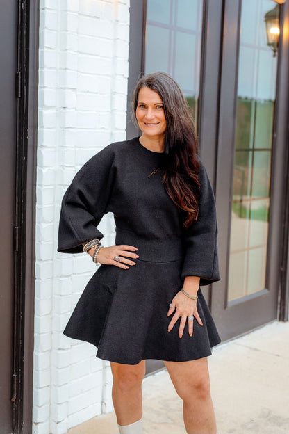 Balloon Sweater Dress Black