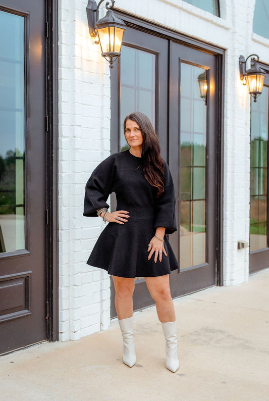 Balloon Sweater Dress Black